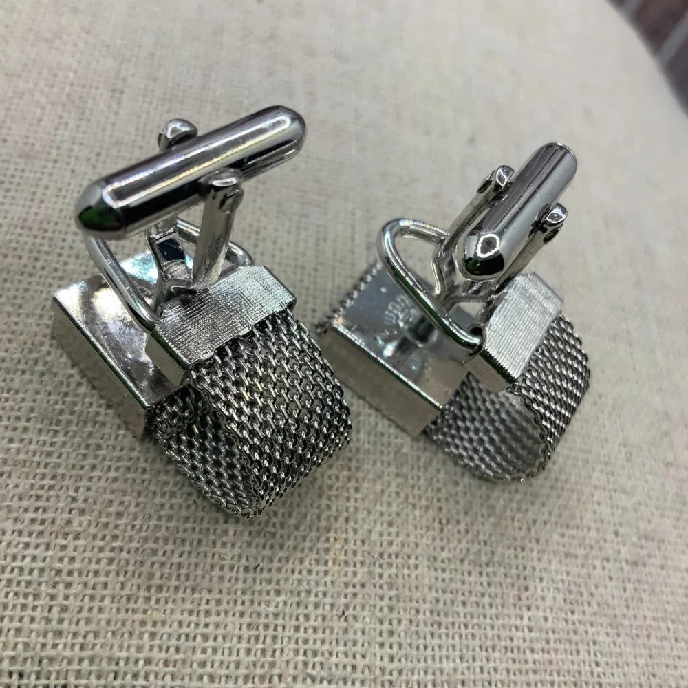 Swank Vintage Silver Tone Mesh Cuff Links